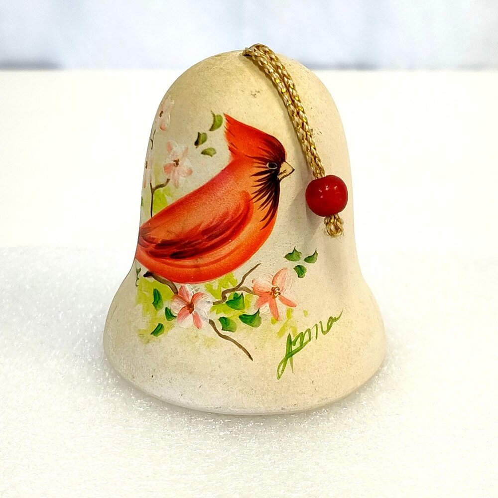Sandstone Creations Hand-Painted Ceramic Bell Cardinal Design Signed by Anna VTG